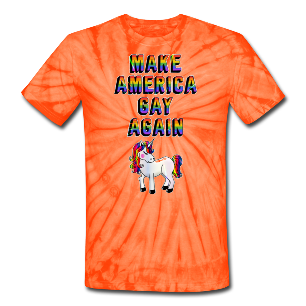 Make America gay again tie dye tee - spider orange