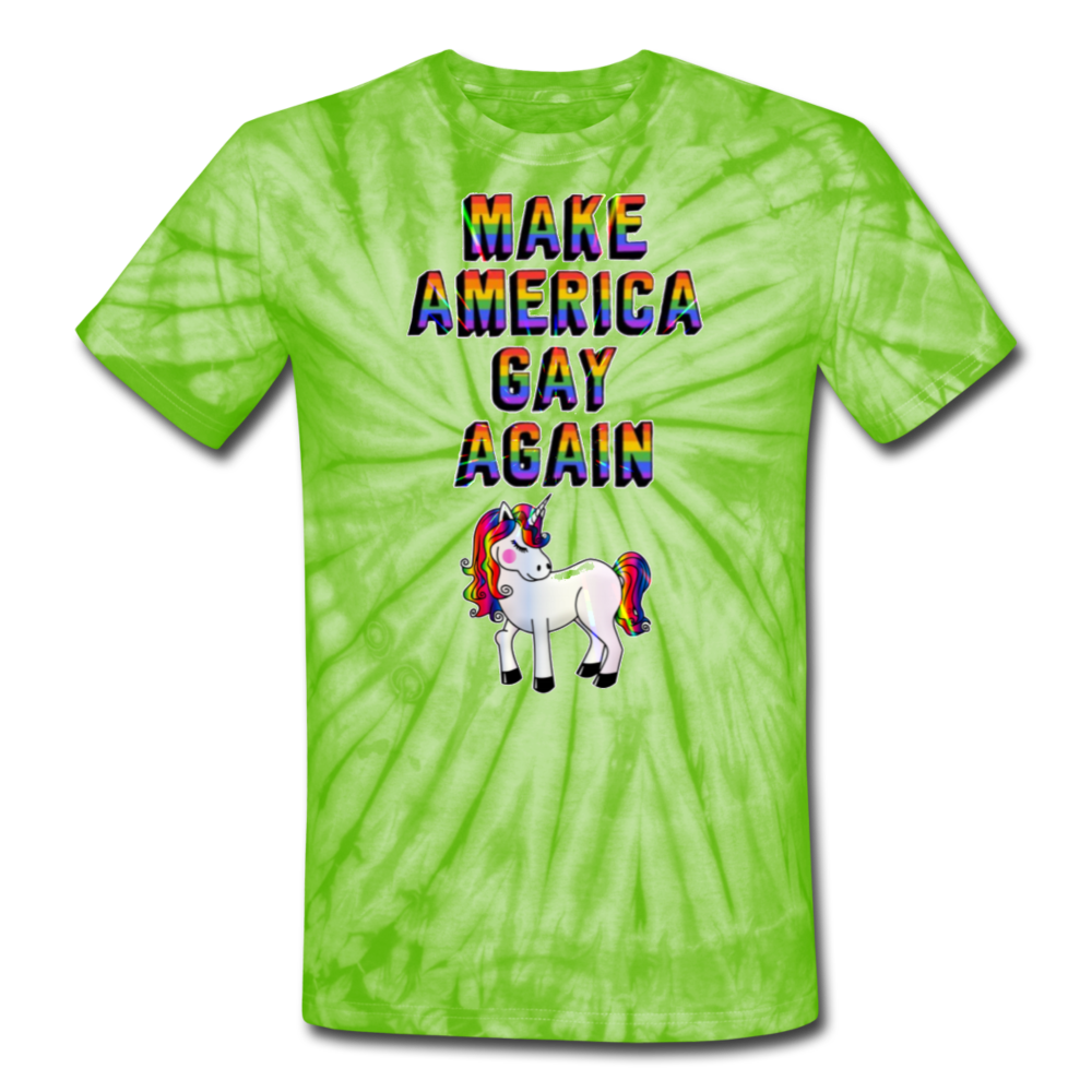 Make America gay again tie dye tee - spider lime green