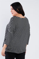 Plus Size Black White Stripe Scoop Neck Relaxed Fit Top