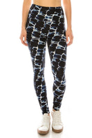 Long Yoga Style Banded Lined Abstract Printed Knit Legging With High Waist.