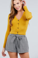 Long Sleeve V-neck W/button Down Crop Cardigan